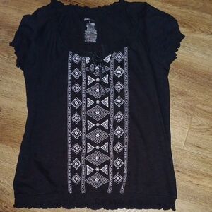 Black Embroidered Women's Top, M